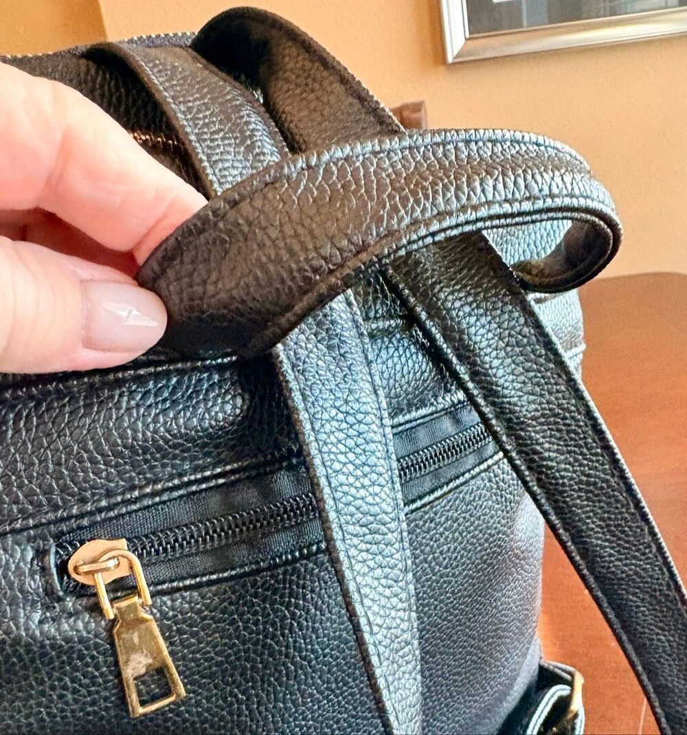 UNBRANDED - EUC Black Pebbled Faux Leather Mini Backpack w/Padlock-Style Accent - Picture 8 of 13